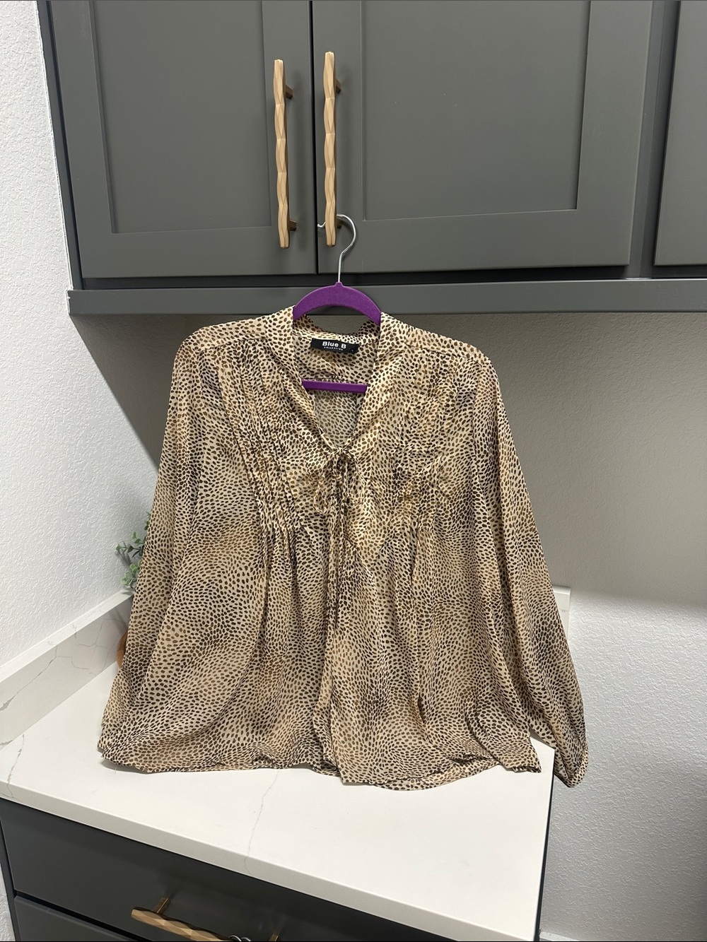 Rina Tie-Neck Leopard Print Blouse in Tan and Black